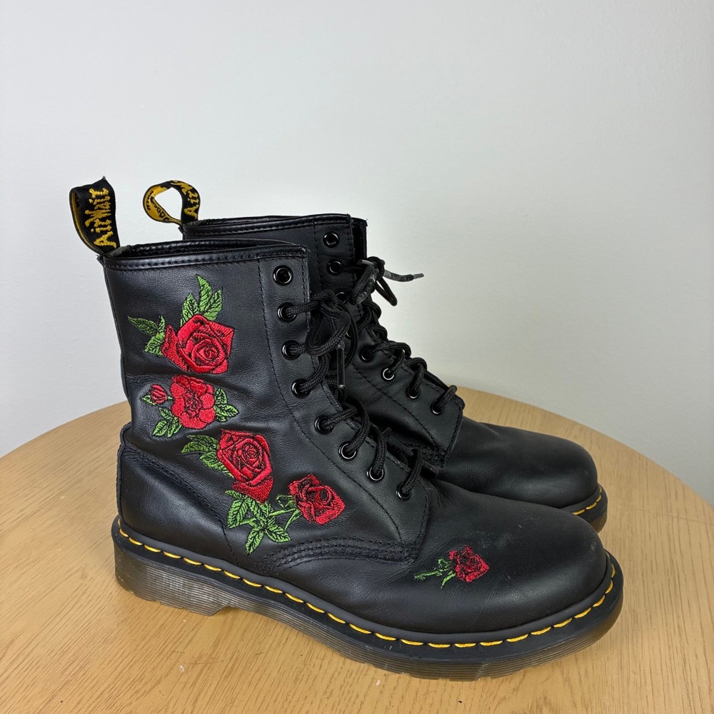 Dr. Martens 1460 Vonda Black Rose Embroidered Leather Boots Womens 10 EU 42